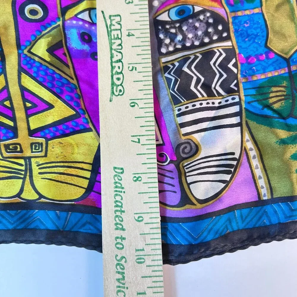 Laurel Burch Vibrant Multicolor Abstract Cat Print 100% Silk Rectangle Scarf